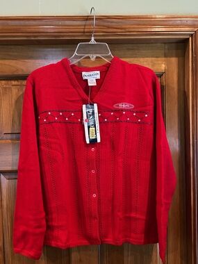 Pendleton Red V-Neck Button Cardigan Sweater